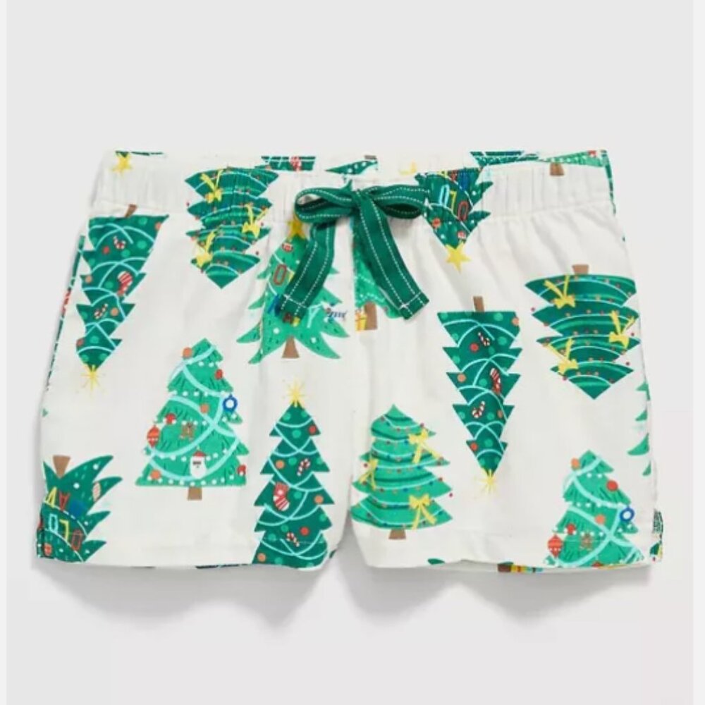 NWT Old Navy Flannel Boxer Pajama Sleep Lounge Shorts O Christmas Tree Women LXL